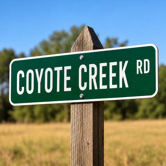 Custom aluminum street sign mounted outdoors for home, ranch or business