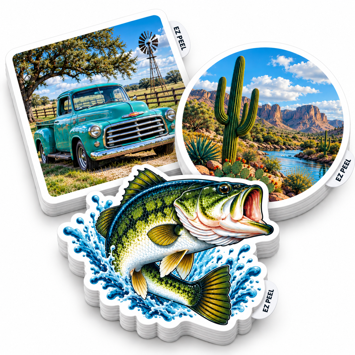 Custom die-cut stickers with full-color printing and unique shapes