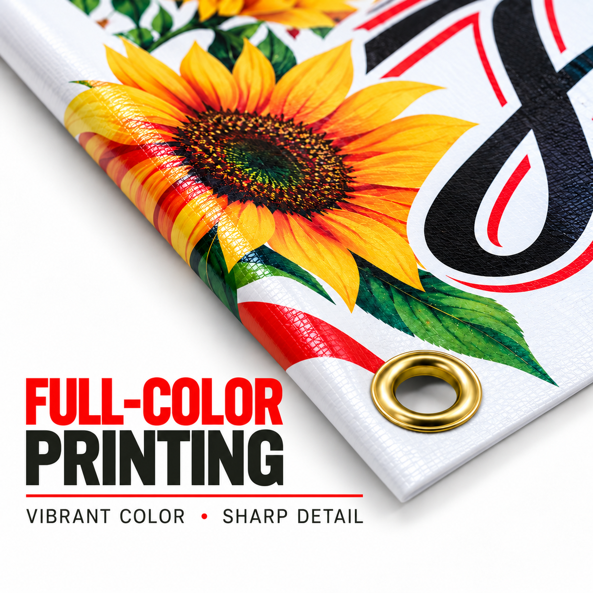 Full-color printed custom vinyl banner with vibrant graphics